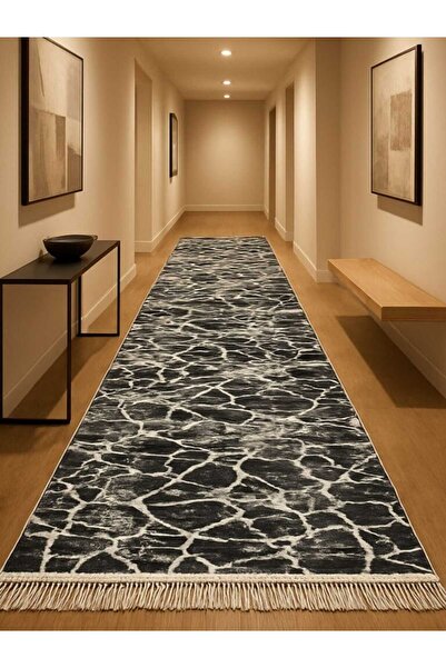 OEM Covor tradițional țesut, față-verso, dimensiune 80 x 300 cm, negru și gri...