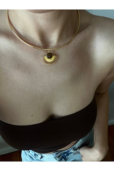 Hoop jewelery قلادة على شكل مروحة مرصعة بالأحجار