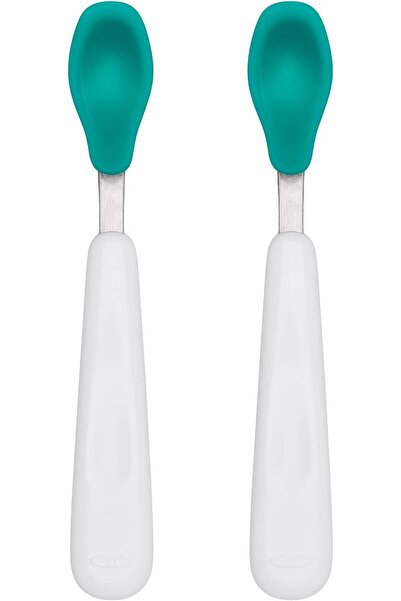 Oxo طقم ملاعق تغذية للأطفال الصغار مع سيليكون ناعم - لون أزرق مخضر