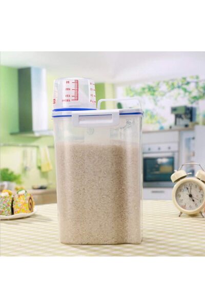 Blooming صندوق تخزين حبوب بلاستيكي سعة 2 كجم، حاوية أرز وحبوب طعام للمطبخ