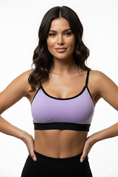 MİSTİRİK Astura Model Thin Strap Back Detail Cross Design Soft Women's Padded Bra Lilac Color