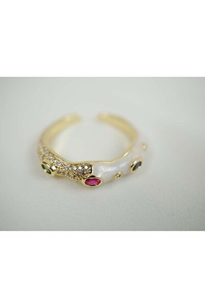 ATELİER TUĞBA خاتم YZK034 قابل للتعديل مع تفاصيل من حجر الزركون الملون وحجر ا...