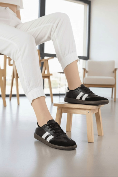 eformoda by emre yılmaz Black and White Unisex Women's Men's Striped Comfortable Sole Casual Sneaker Sports Shoes