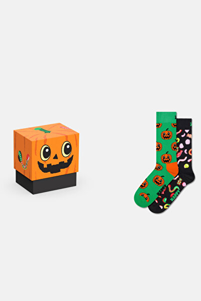 Happy Socks Erkek Çok Renkli Cadılar Bayramı Desenli Pamuklu 2’li Çorap Seti