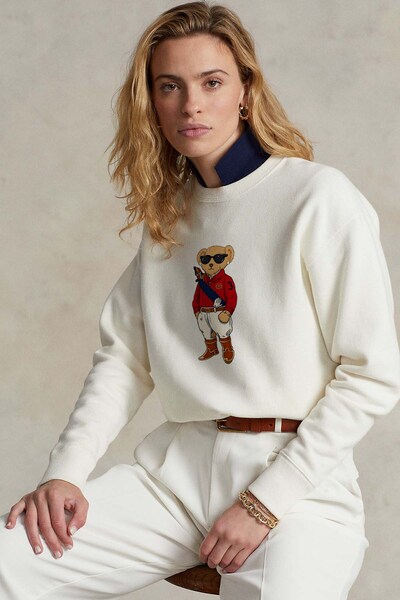 The Champ Clothing Femei supradimensionat Swea tricou Regatta Bear 3D cu imprimeu Alb – guler rotund , 3 fire cu borduri