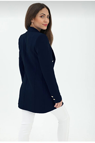SimbaButik Kruvaze yaka astarlı Gold Düğmeli Blazer Ceket SİYAH