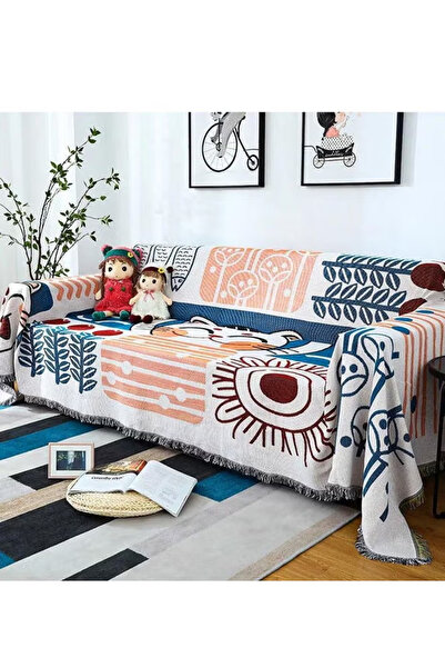 Generic Sofa Cover Three-Seater Double-Sided Sofa Cover Fashionable Nordic Style Knitted Tassel Decoration