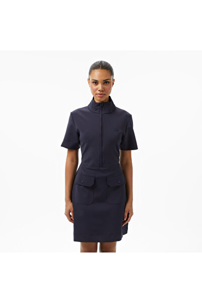 Lacoste Kadın Classic Fit Kısa Kollu Dik Yaka Lacivert Elbise
