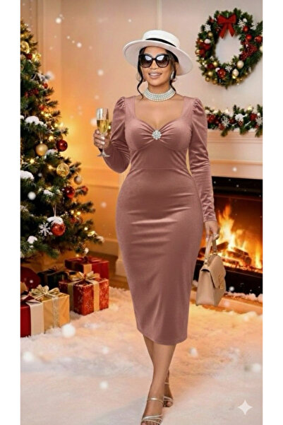 Sisa Butik Yeni Sezon Ithal Nubuk Süet Kumaş Broş Detaylı Elbise ( Elbisenin ...