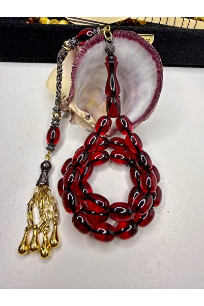 İskenderun Tesbihcilik Antique Heavy Design Brass Tassel Fire Amber Prayer Beads