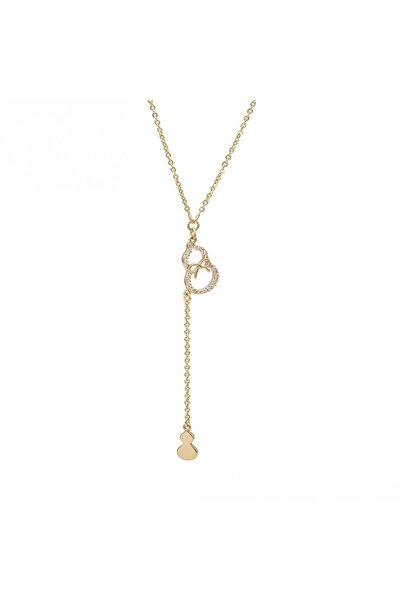 SERENES Zirkon Taşlı Su Kabağı Motifli Yaka Sallantılı 14 Ayar Altın Kaplama ...