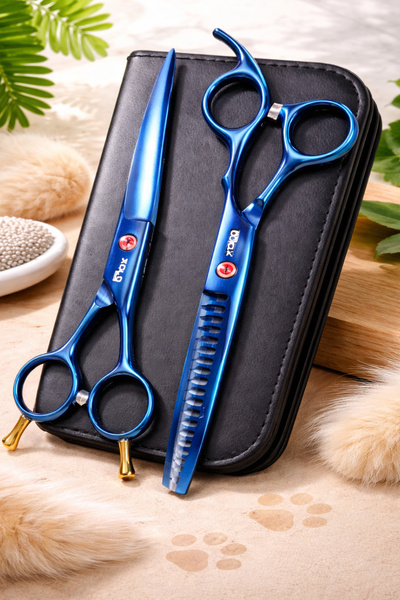 ESENLİWE Pet Tüy Kesme Makas Seti Kavisli Düz Makas,Ara Makası Profesyonel Kö...