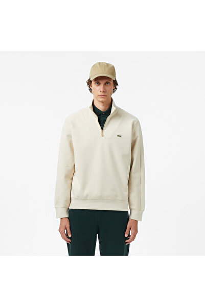 Lacoste Erkek Classic Fit Yarım Fermuarlı Krem Sweatshirt