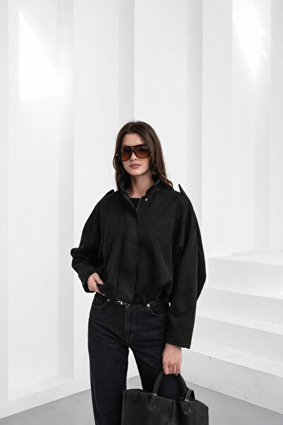 Eleganza Divina Kadın sade astarlı bomber süet ceket