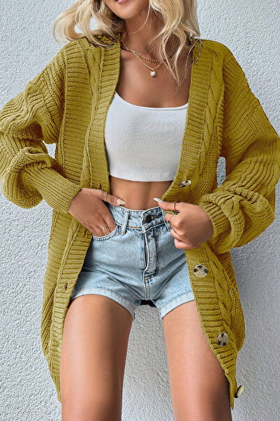 H&E LUXURY DESIGN Women's Hair Braided Soft Textured Buttoned Cardigan