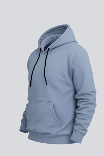 DAMGA JEANS Erkek Rahat Basic Gri Kapşonlu Sweatshirt