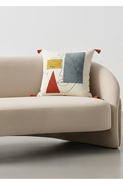 Destiva Home Colorful Abstract Face Punch Embroidered Decorative Tasseled Thr...