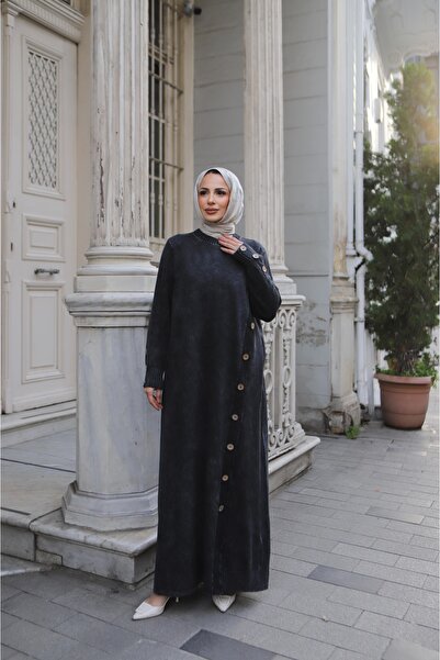 NİSUM MODA Button Detailed Cotton Two Thread Dress