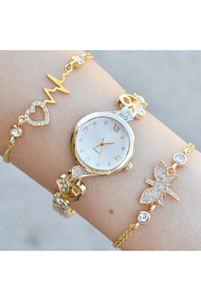 COLESİUM Gold Metal Kordon Kadın Saat Kombini 3750