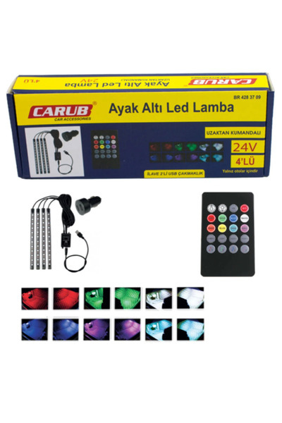 Carub 24v/USBli Araç İçi Ayak Altı Led Sese Duyarlı Müziğe Duyarlı 12'li - Rgb USB li 24v