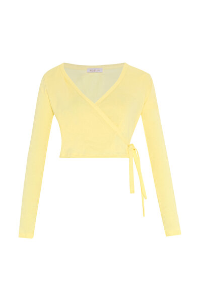AQUELLA Maysa Double-Breasted yellow Ribbed Knit cardigan