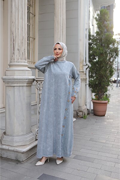 NİSUM MODA Φόρεμα από βαμβακερό διπλό νήμα με λεπτομέρεια με κουμπιά