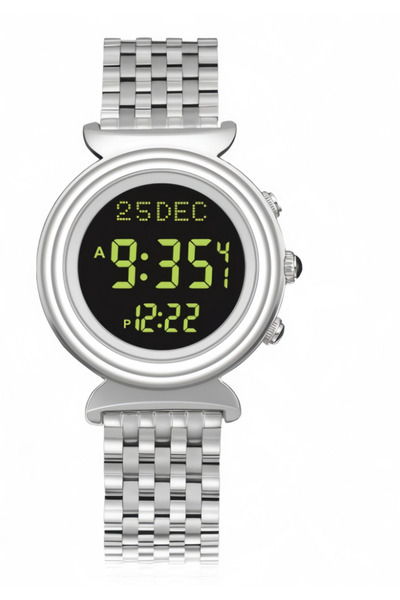 Al-Fajr Ladies' Stainless Steel Strap Digital Watch Water-Resistant Round Dia...