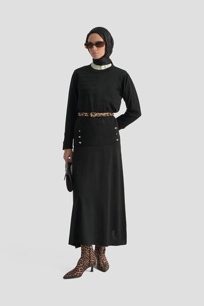 Armine Merserize Etekli Triko Takım - Siyah
