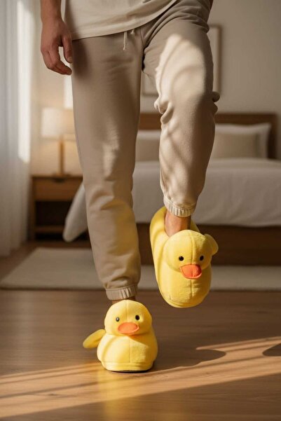 Migenty Çok Sevimli Ördek Figürlü Erkek Panduf Kaymaz Tabanlı Sıcak tutan Ev ...