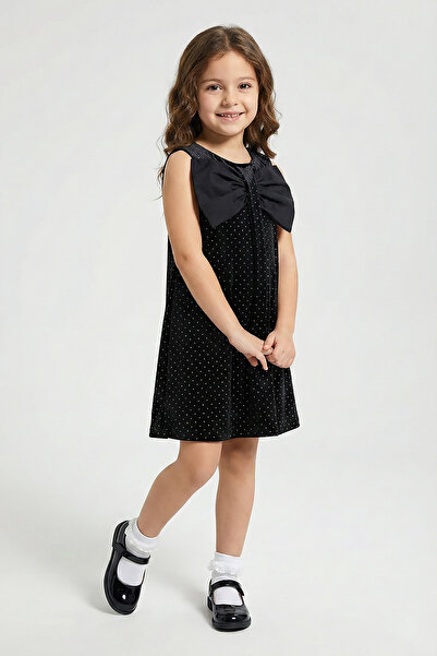 Dmb فستان مخملي مزين بالأحجار مع تفاصيل الفيونكة للفتيات