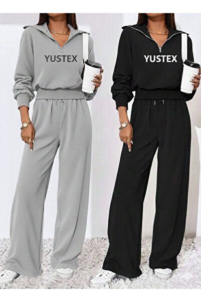 yx yustex sport Γυναικεία χειμερινή φόρμα 2 τεμαχίων σε μαύρο και γκρι χρώμα,...