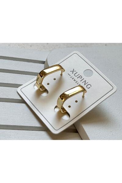 julee.co Xuping Kare Oval Halka 14 K Altın Renk Küpe(1x1,5cm)