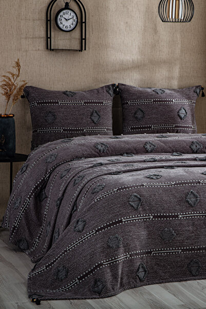 Evlen Home Collection Katre Cotton Single Bedspread 2 Piece Pike Set Anthracite