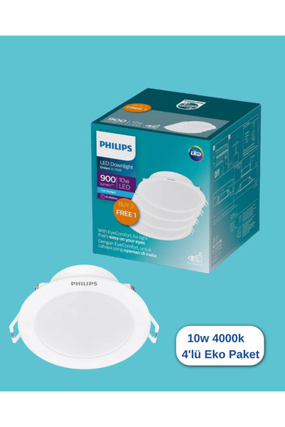 Philips Eridani DL190B 10w 125mm Delik Çapı 4000K Gün Işığı 900Lümen Spot 4'lü Eko Paket