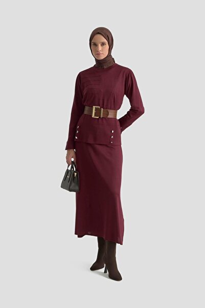 Armine Merserize Etekli Triko Takım - Bordo