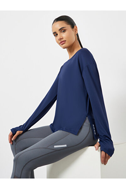 Styli Side Slit Dotted Reflective Stripe Thumbhole Long Sleeve Top