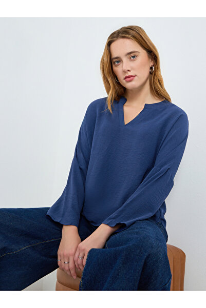 Take Two By Styli Women Navy Blue V-Neck Long Sleeve Top