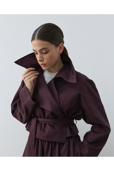 Aybikestil Paper Gabardin Mini Trençkot Mürdüm