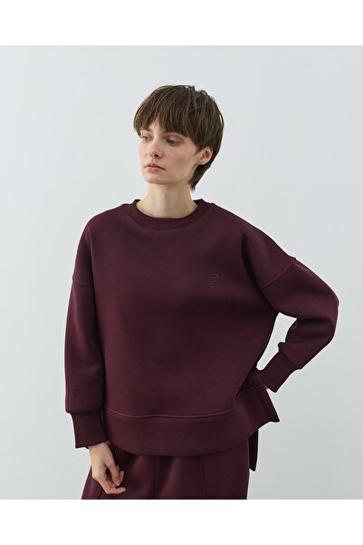 Aybikestil Şardonlu Üç İplik Yırtmaçlı Sweat Bluz Bordo