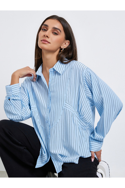 Styli Striped waist-split casual Oversized Shirt