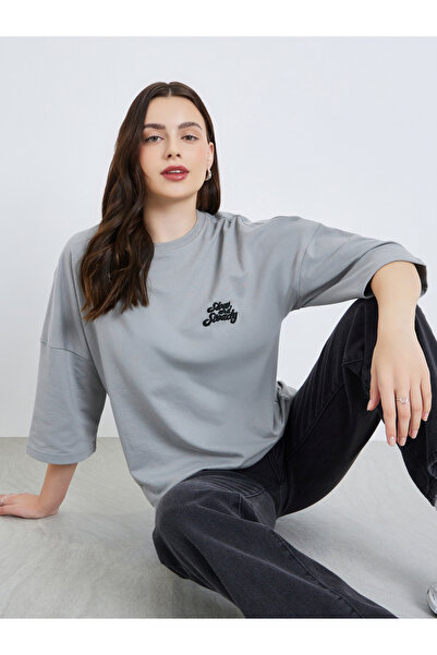 Styli Women Embroidered 100% Cotton Oversized T-Shirt