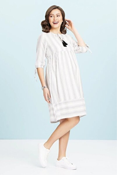 Even Fashion Hamile Giyim Short Maternity Dress with Tassel Collar