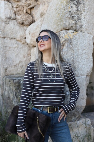 bytugcekaya Bluză maro cu dungi basic