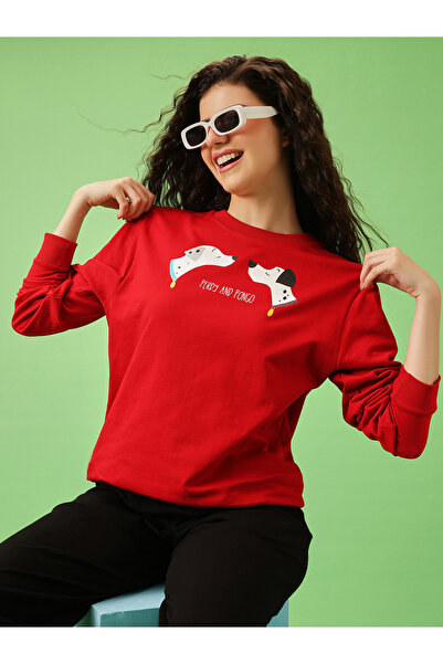 Clovia By Styli Red Graphic Print Cotton Sweatshirt