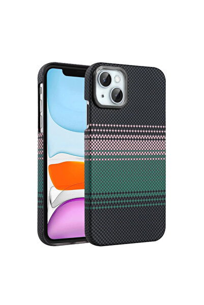 UnDePlus Apple iPhone 14 / 13 Kılıf Kevlar Desenli Karbon M-Safe Magnetik Şar...