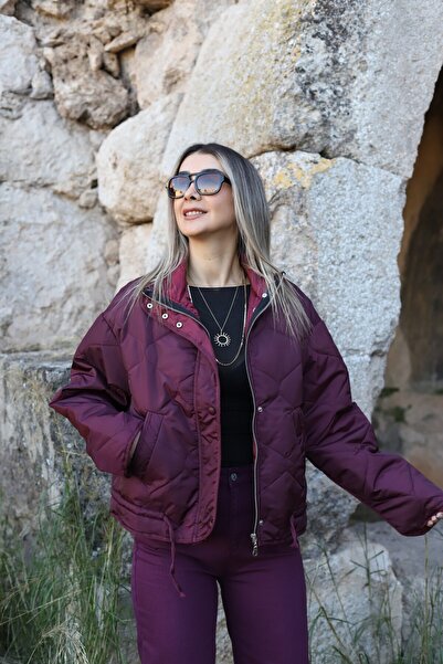 bytugcekaya Burgundy Quilted Coat