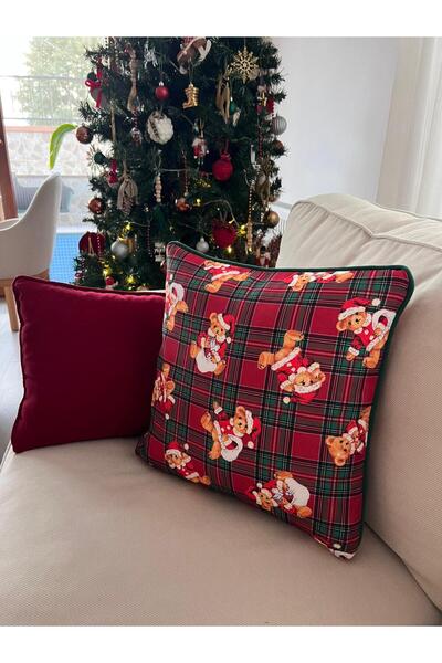 TUĞÇE DEMİR HOME DESIGN KIRMIZI EKOSE AYICIK KIRLENT (İÇ DOLGULU VEYA KILIF)