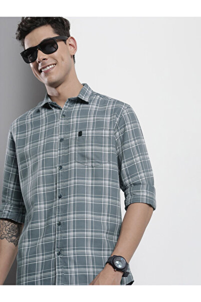 The Indian Garage Co By Styli قميص رمادي كاروهات بقصة عادية من ذا إنديان جراج كو