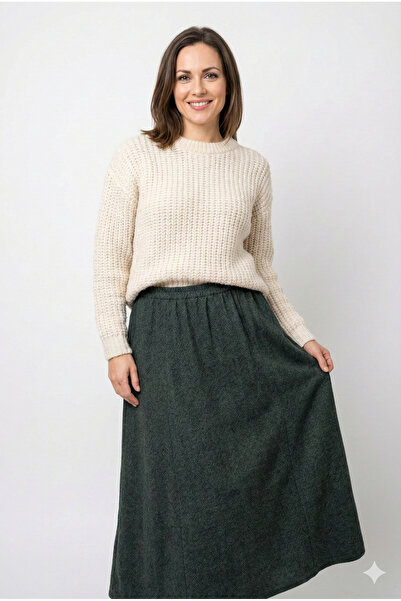 Oppland تنورة شتوية نسائية منقوشة بنقشة السمكة مبطن بالصوف مصنوعة من القطن بخصر مطاطي ونسيج سميك