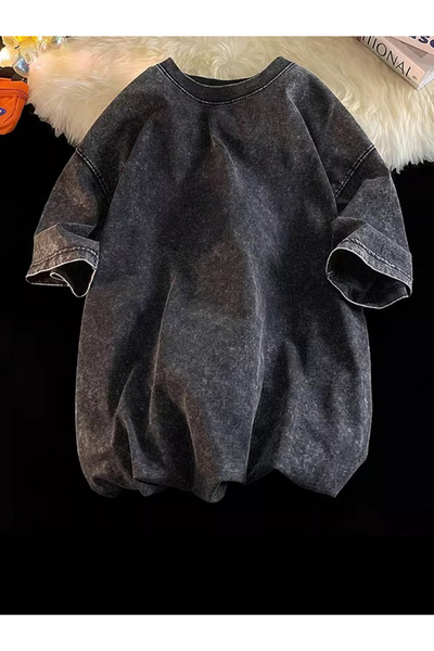 Take Two By Styli تيشيرت رجالي أسود قصة فضفاضة مغسول بحمض